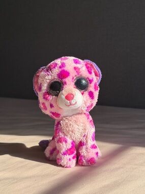 Ty Pink and Magenta Leopard Beanie Boo with Black Eyes